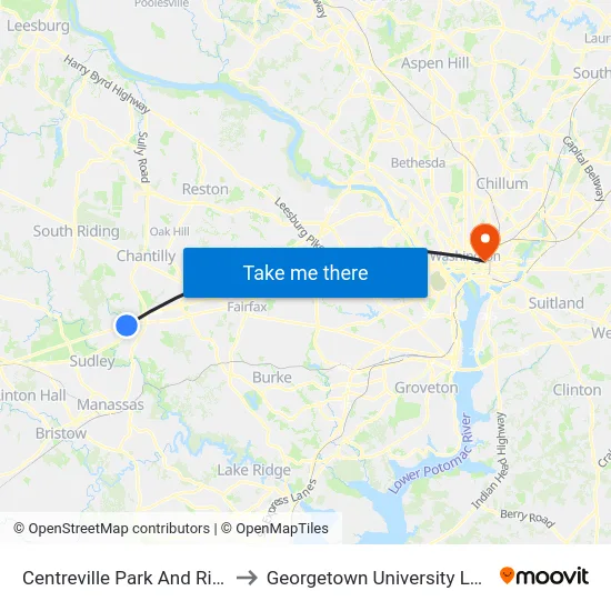 Centreville Park And Ride Bay A to Georgetown University Law Center map