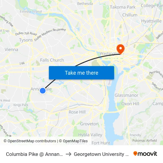 Columbia Pike @ Annandale Ctr Dr to Georgetown University Law Center map