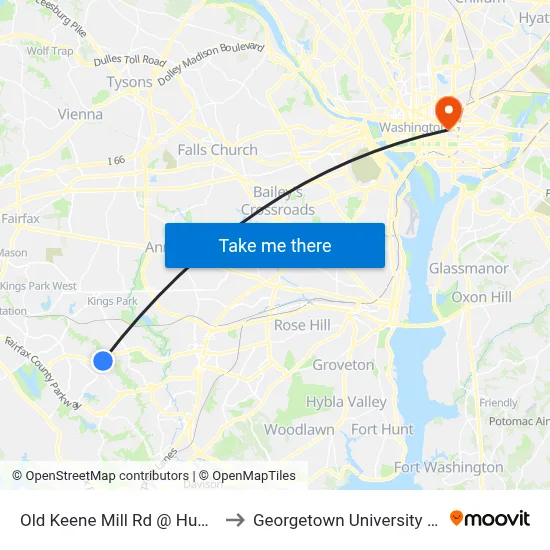 Old Keene Mill Rd @ Huntsman Blvd to Georgetown University Law Center map