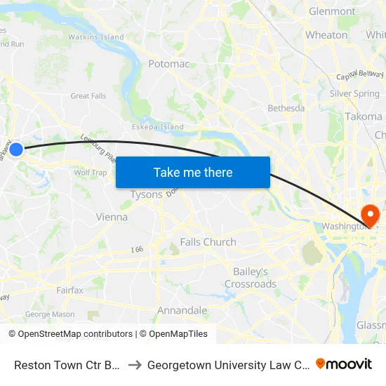 Reston Town Ctr Bay H to Georgetown University Law Center map