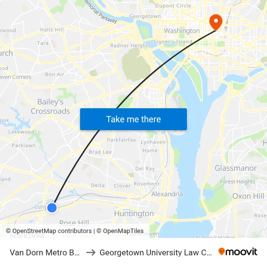 Van Dorn Metro Bay E to Georgetown University Law Center map