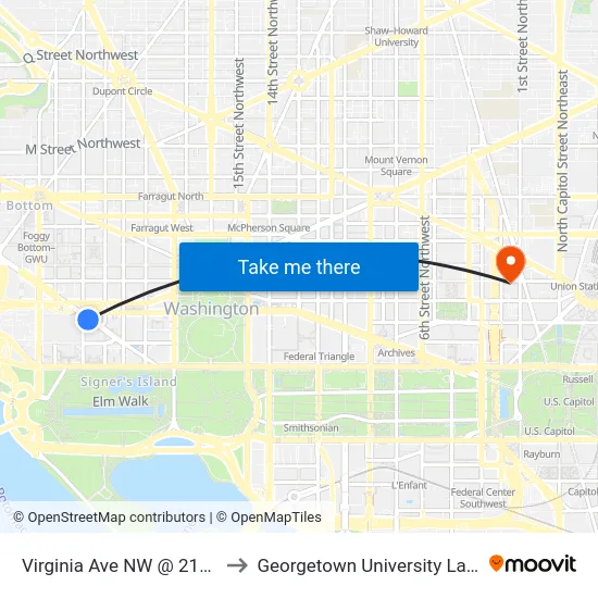 Virginia Ave NW @ 21st St NW to Georgetown University Law Center map