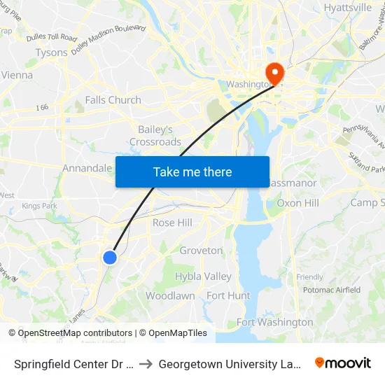 Springfield Center Dr @ Tsa to Georgetown University Law Center map