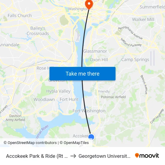Accokeek Park & Ride (Rt 210 & Rt 373) to Georgetown University Law Center map