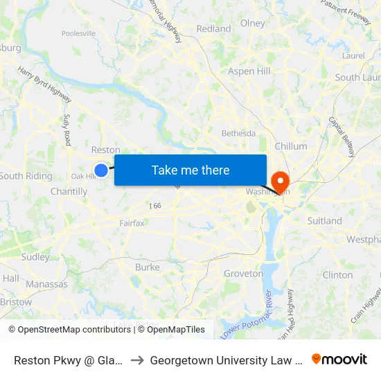 Reston Pkwy @ Glade Dr to Georgetown University Law Center map