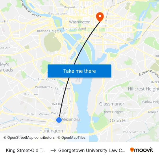 King Street-Old Town to Georgetown University Law Center map