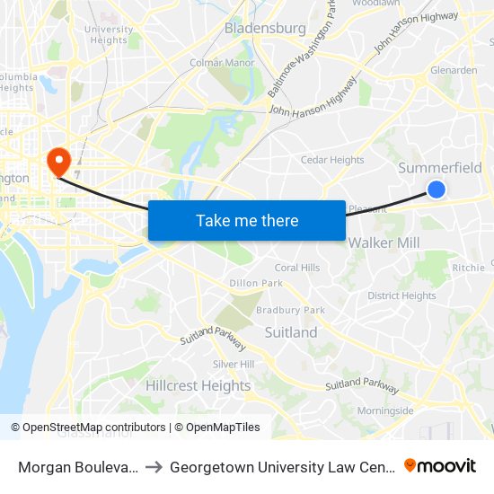 Morgan Boulevard to Georgetown University Law Center map