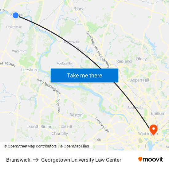 Brunswick to Georgetown University Law Center map