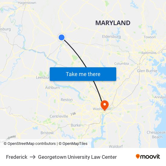 Frederick to Georgetown University Law Center map