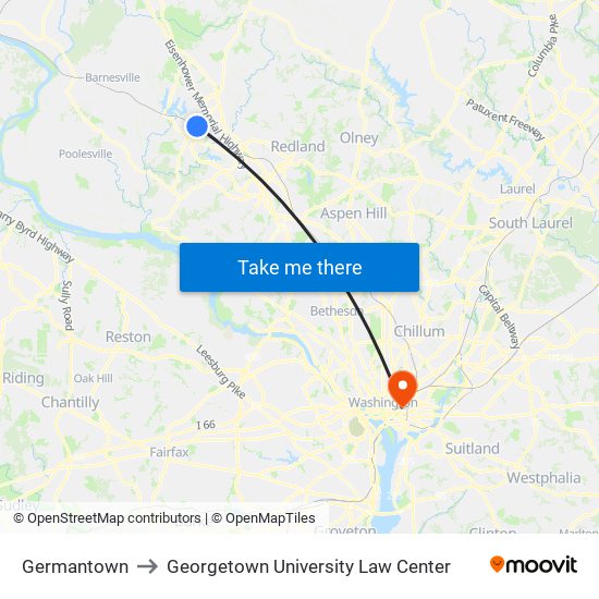 Germantown to Georgetown University Law Center map