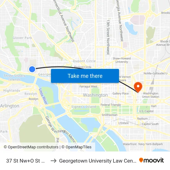 37 St Nw+O St NW to Georgetown University Law Center map