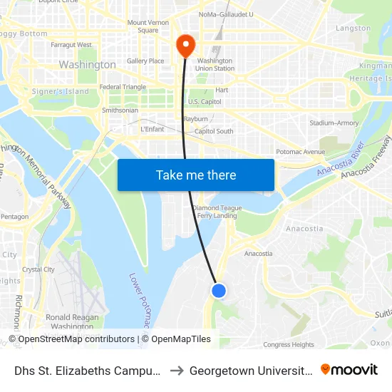 Dhs St. Elizabeths Campus Visitor Center to Georgetown University Law Center map