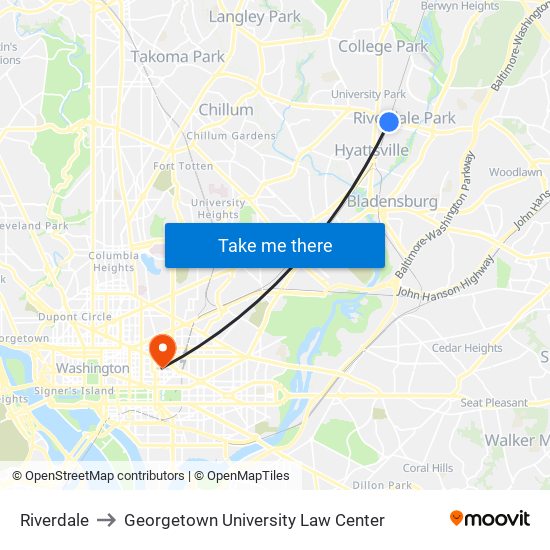 Riverdale to Georgetown University Law Center map