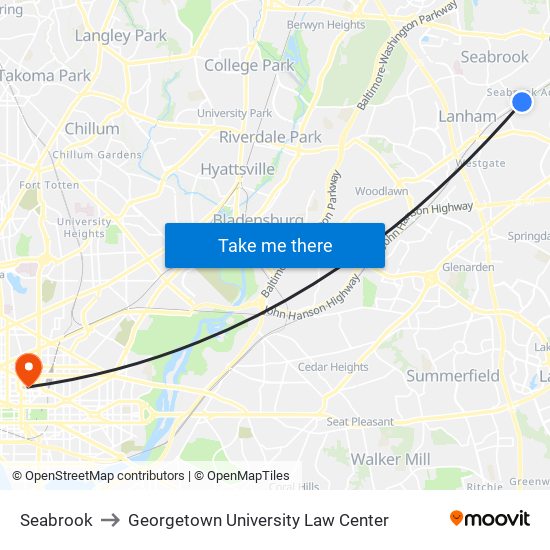 Seabrook to Georgetown University Law Center map