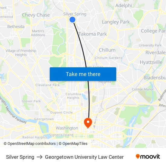 Silver Spring to Georgetown University Law Center map