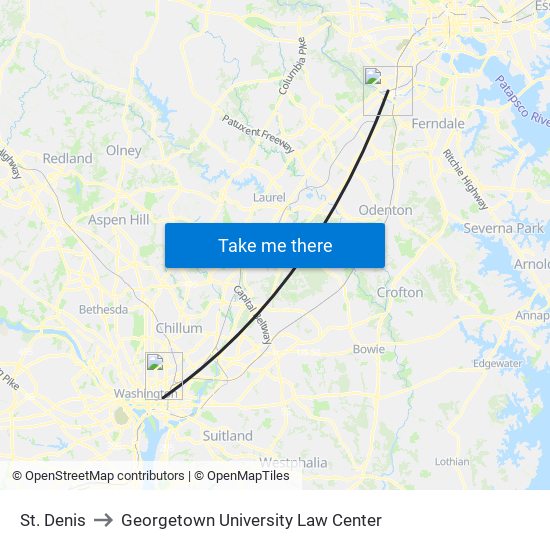 St. Denis to Georgetown University Law Center map