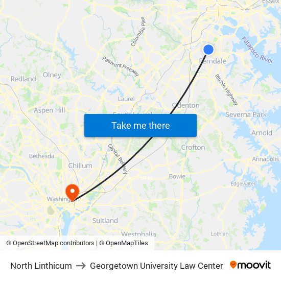 North Linthicum to Georgetown University Law Center map