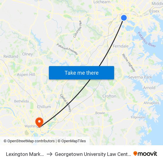 Lexington Market to Georgetown University Law Center map