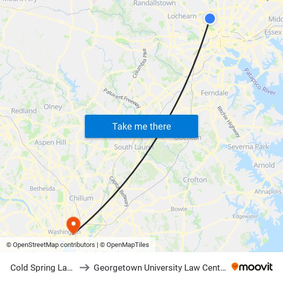 Cold Spring Lane to Georgetown University Law Center map