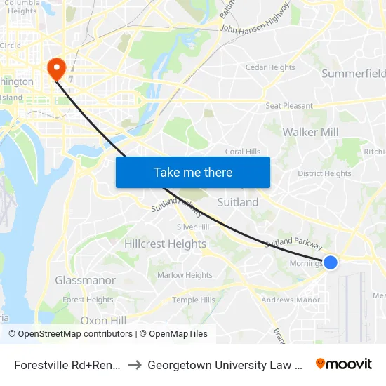 Forestville Rd+Rena Rd to Georgetown University Law Center map
