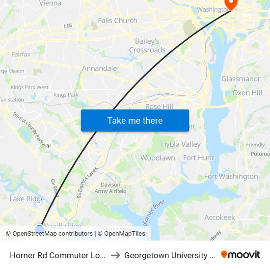 Horner Rd Commuter Lot Stop 1 PM to Georgetown University Law Center map