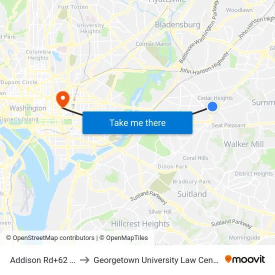 Addison Rd+62 Pl to Georgetown University Law Center map