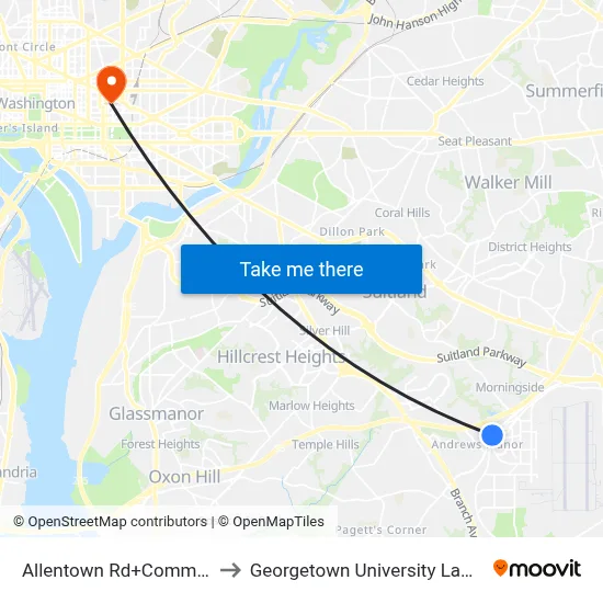Allentown Rd+Command Dr to Georgetown University Law Center map