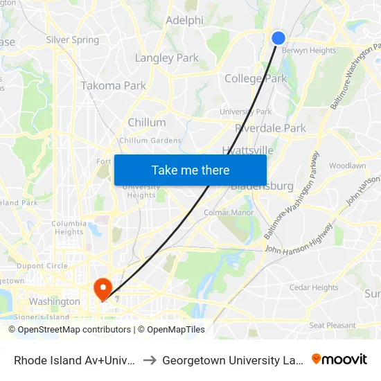 Rhode Island Av+University Bl to Georgetown University Law Center map