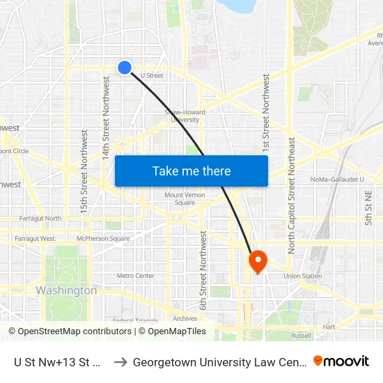 U St Nw+13 St NW to Georgetown University Law Center map