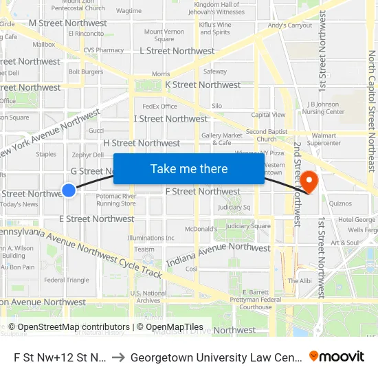 F St Nw+12 St NW to Georgetown University Law Center map