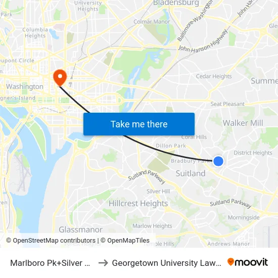Marlboro Pk+Silver Hill Rd to Georgetown University Law Center map