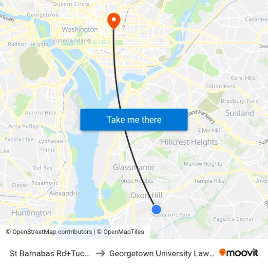 St Barnabas Rd+Tucker Rd to Georgetown University Law Center map