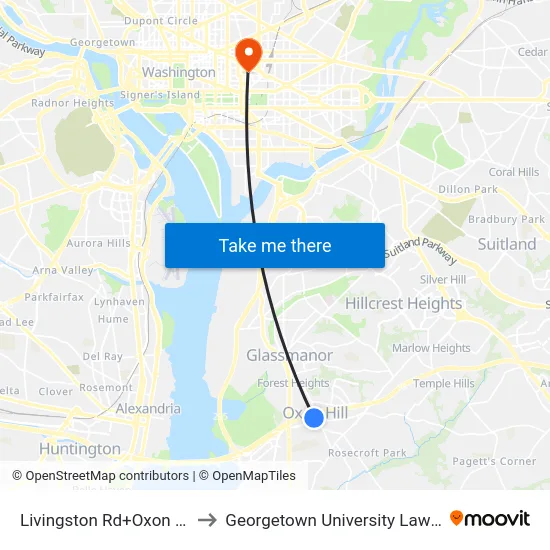 Livingston Rd+Oxon Hill Rd to Georgetown University Law Center map