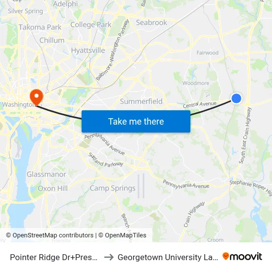 Pointer Ridge Dr+Presswick Ln to Georgetown University Law Center map