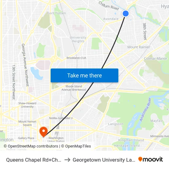 Queens Chapel Rd+Chillum Rd to Georgetown University Law Center map