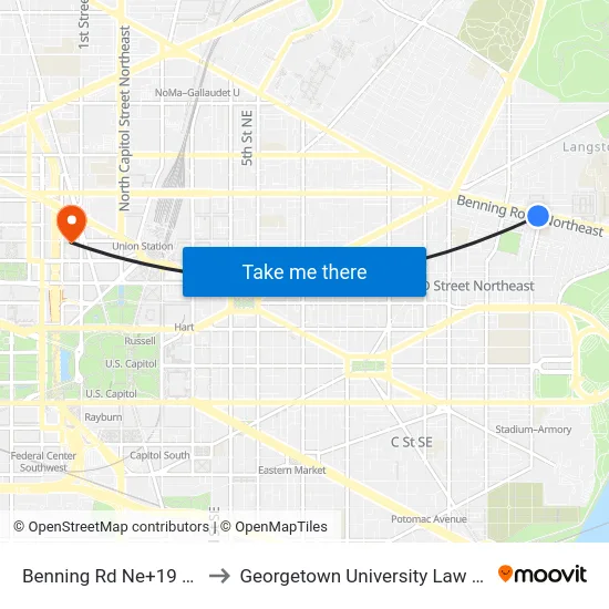 Benning Rd Ne+19 St NE to Georgetown University Law Center map