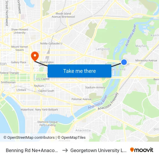 Benning Rd Ne+Anacostia Av NE to Georgetown University Law Center map