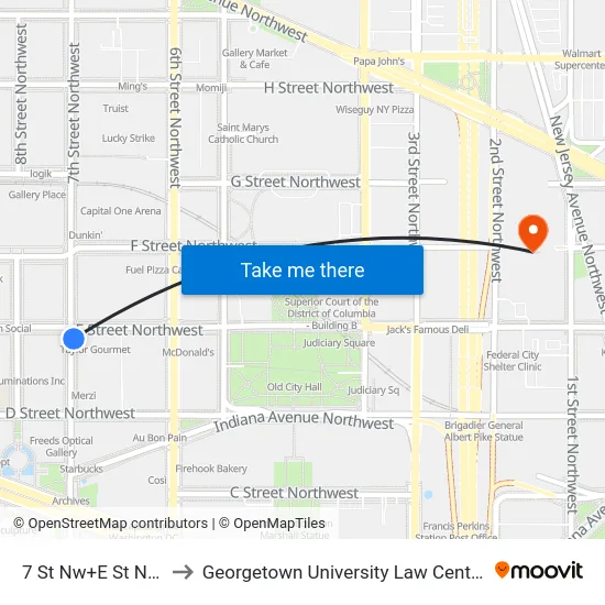 7 St Nw+E St NW to Georgetown University Law Center map