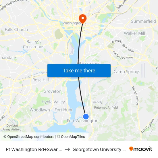 Ft Washington Rd+Swan Creek Rd E to Georgetown University Law Center map