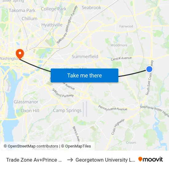 Trade Zone Av+Prince Georges Bl to Georgetown University Law Center map