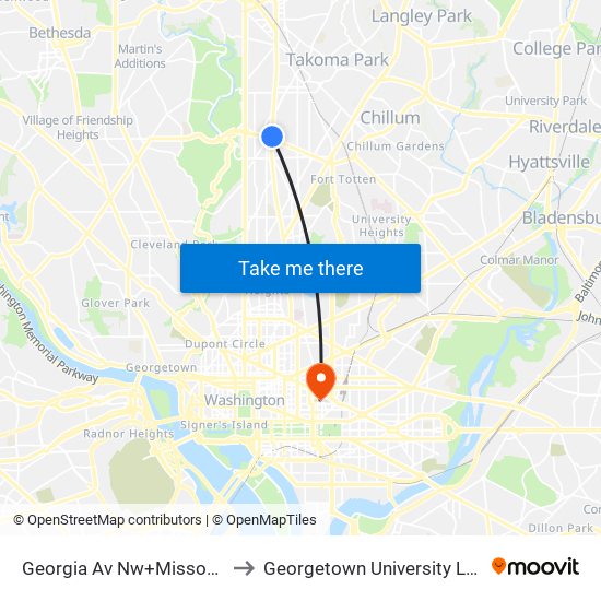 Georgia Av Nw+Missouri Av NW to Georgetown University Law Center map