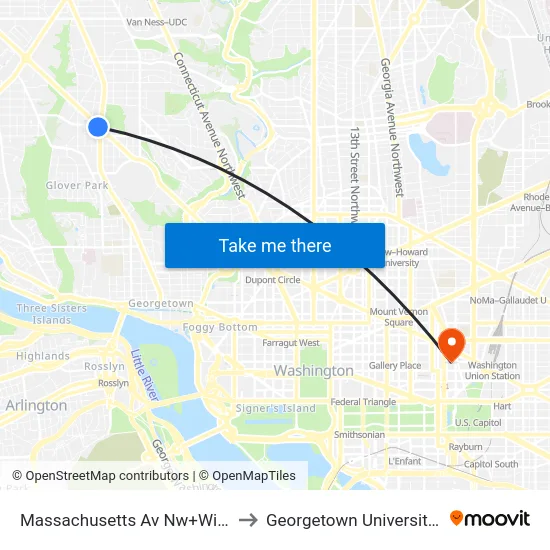 Massachusetts Av Nw+Wisconsin Av NW to Georgetown University Law Center map