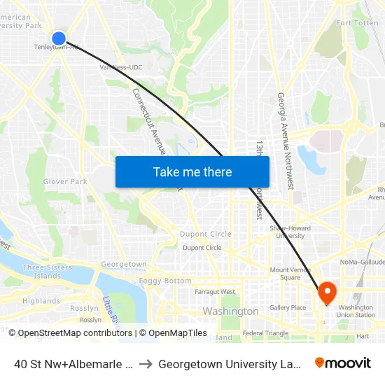 40 St Nw+Albemarle St NW to Georgetown University Law Center map