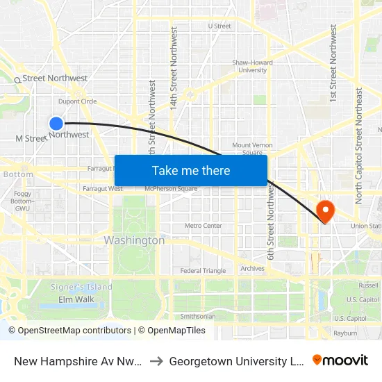 New Hampshire Av Nw+N St NW to Georgetown University Law Center map