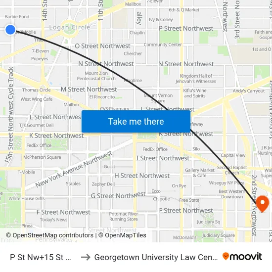 P St Nw+15 St NW to Georgetown University Law Center map