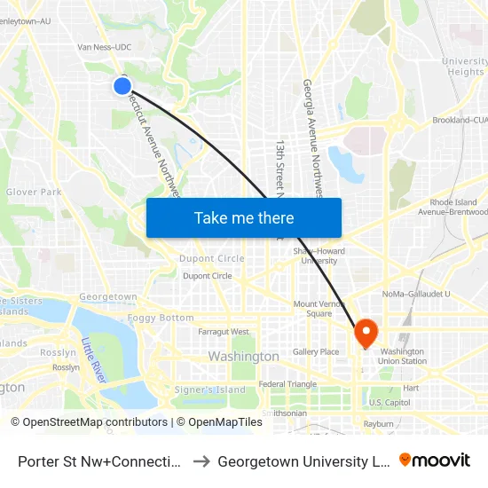 Porter St Nw+Connecticut Av NW to Georgetown University Law Center map