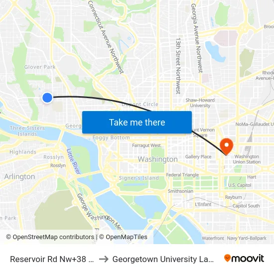 Reservoir Rd Nw+38 St NW to Georgetown University Law Center map