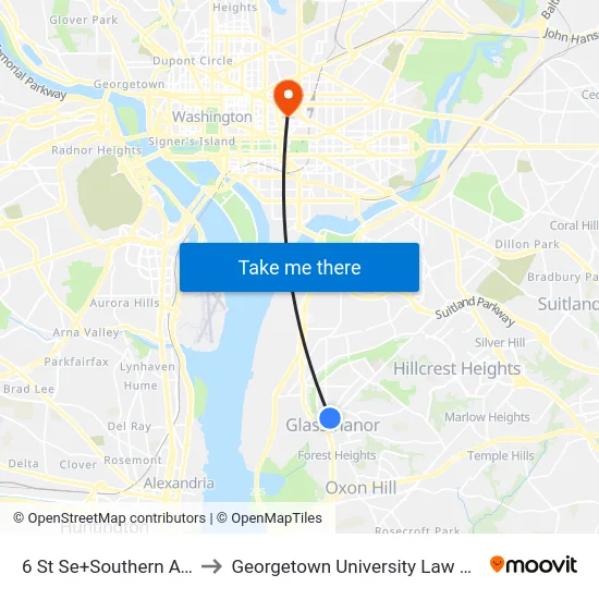 6 St Se+Southern Av SE to Georgetown University Law Center map