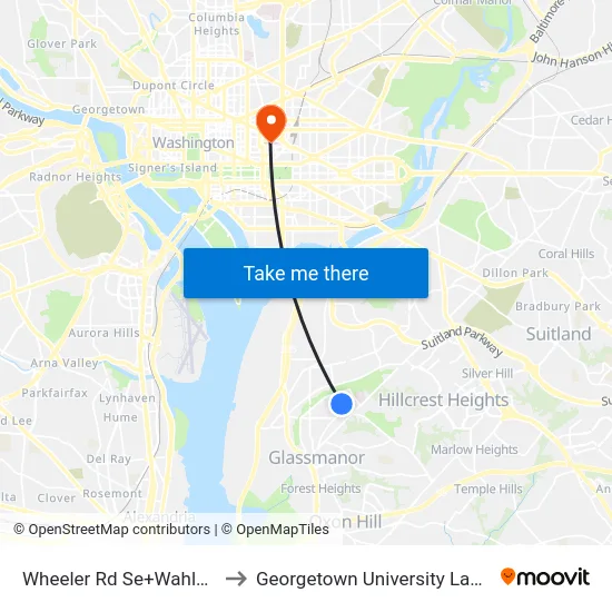 Wheeler Rd Se+Wahler Pl SE to Georgetown University Law Center map