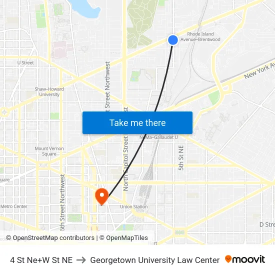 4 St Ne+W St NE to Georgetown University Law Center map